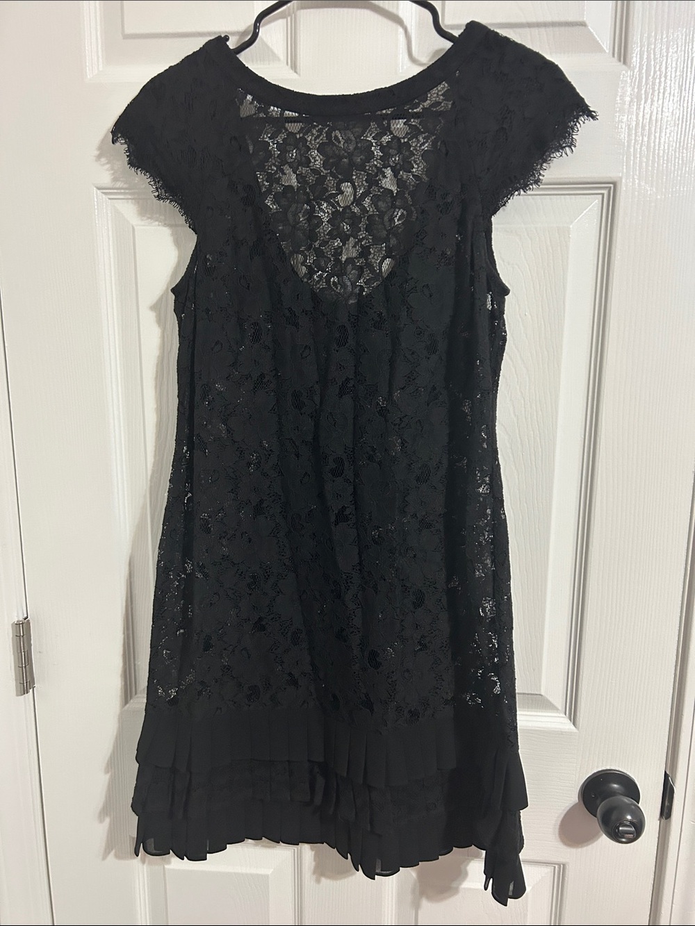 Jessica Simpson Black Lace Midi Dress with Pleated Hem